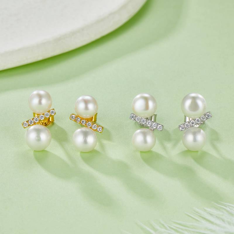 DSYE16款S925银镀白金Stud Earring淡水珍珠6.0MM