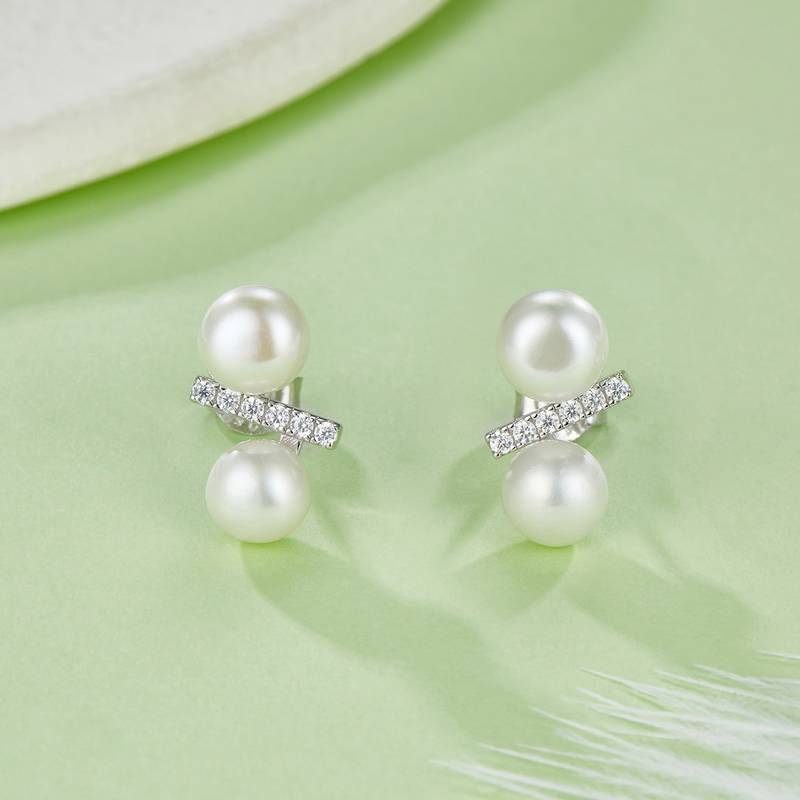 DSYE16款S925银镀白金Stud Earring淡水珍珠6.0MM
