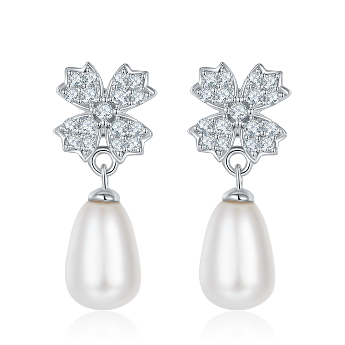 DSYE15款长款S925银镀白金Stud Earring淡水珍珠