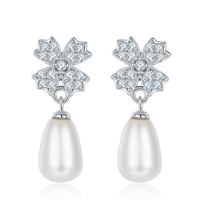 DSYE15款长款S925银镀白金Stud Earring淡水珍珠