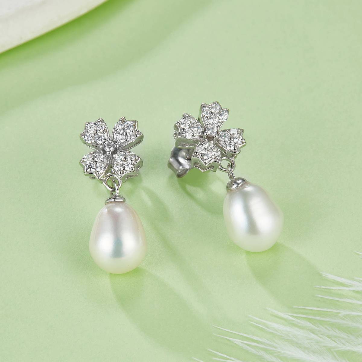 DSYE15款长款S925银镀白金Stud Earring淡水珍珠