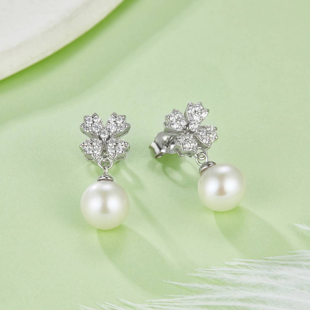 DSYE15款长款S925银镀白金Stud Earring淡水珍珠