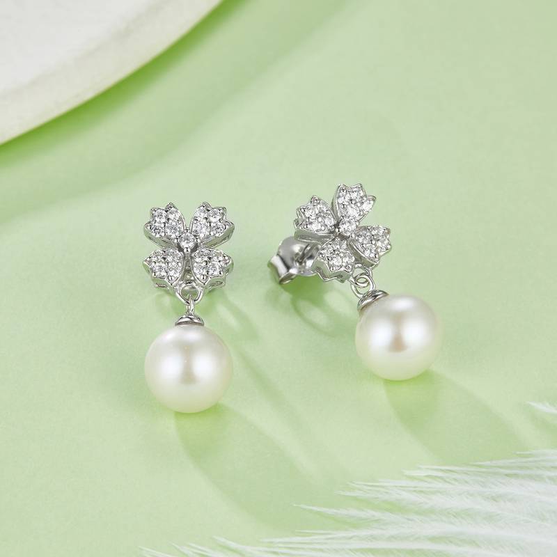 DSYE15款长款S925银镀白金Stud Earring淡水珍珠