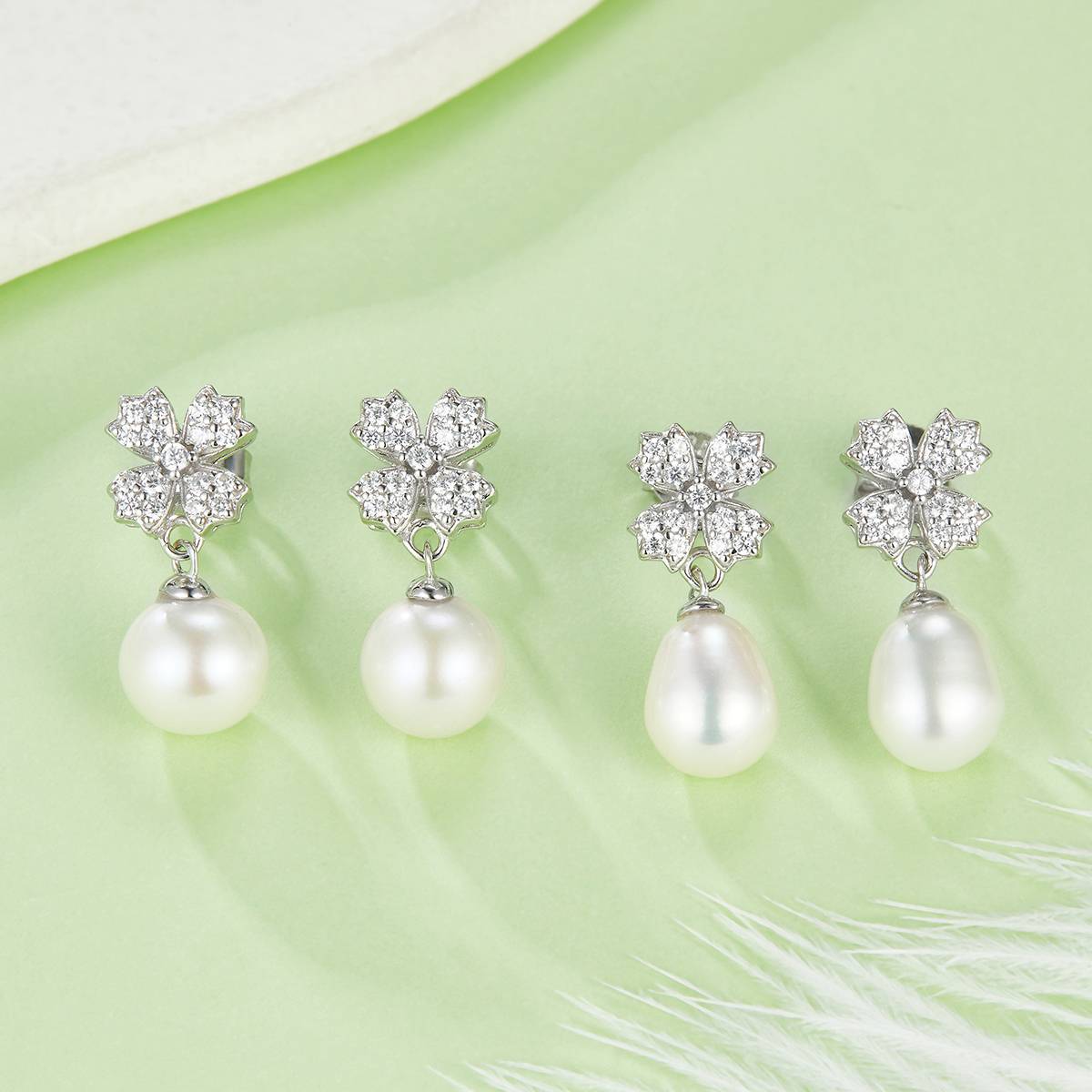 DSYE15款长款S925银镀白金Stud Earring淡水珍珠