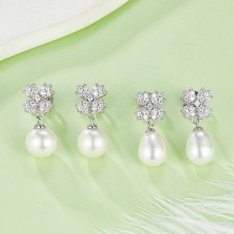 DSYE15款长款S925银镀白金Stud Earring淡水珍珠