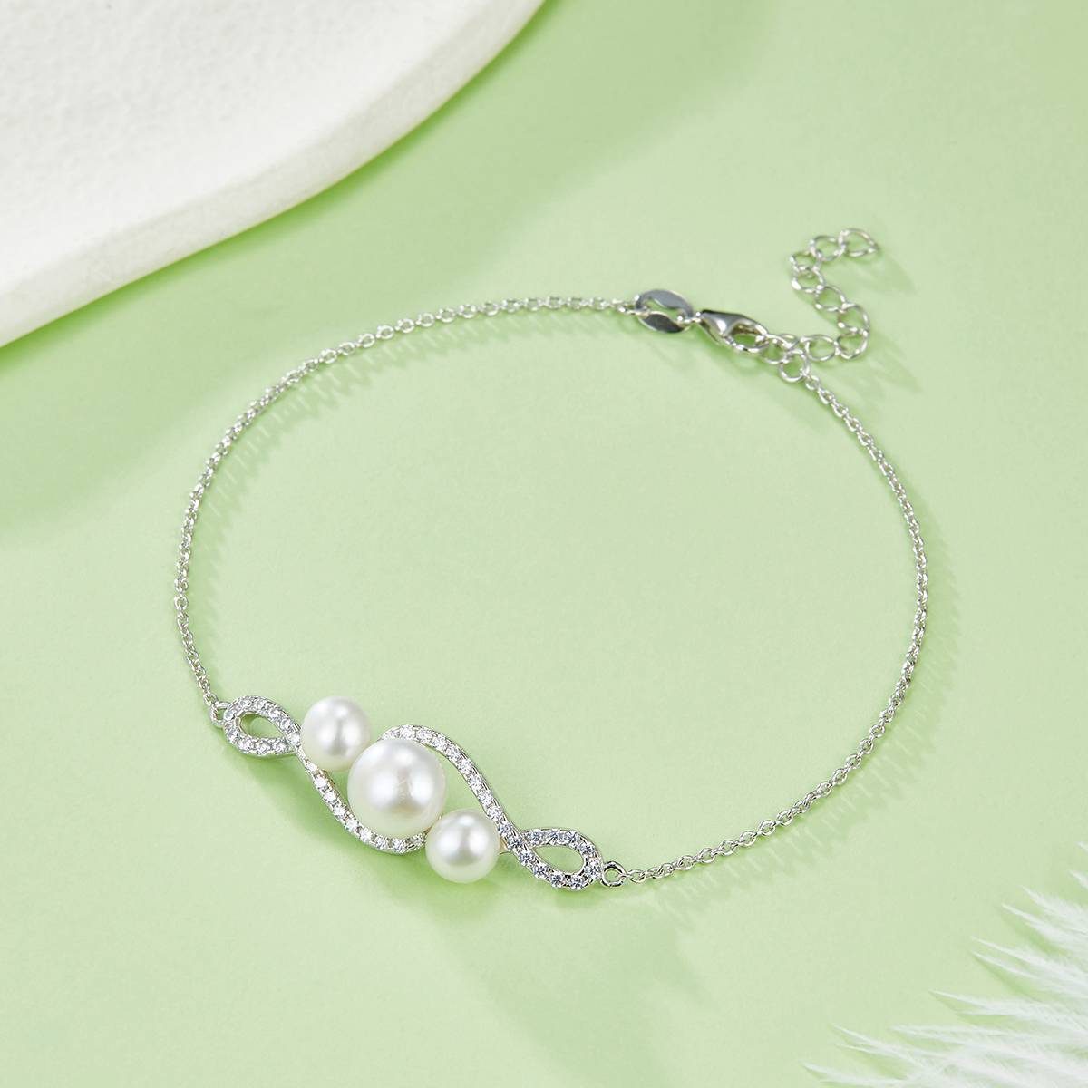 DSYP13款S925银镀白金淡水珍珠Bracelet8.0MM
