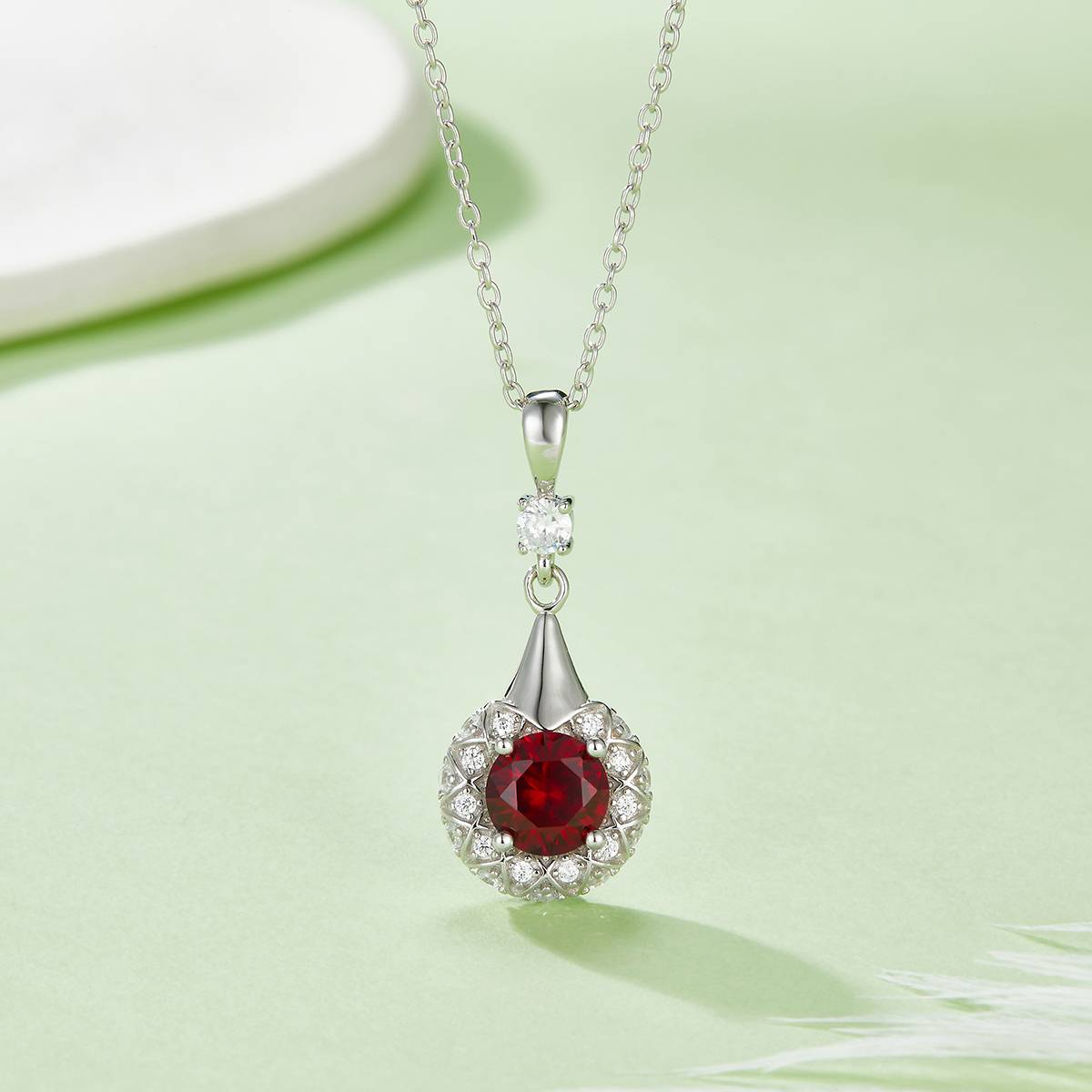 圆形合成彩宝S925银镀白金Pendant6.5MM