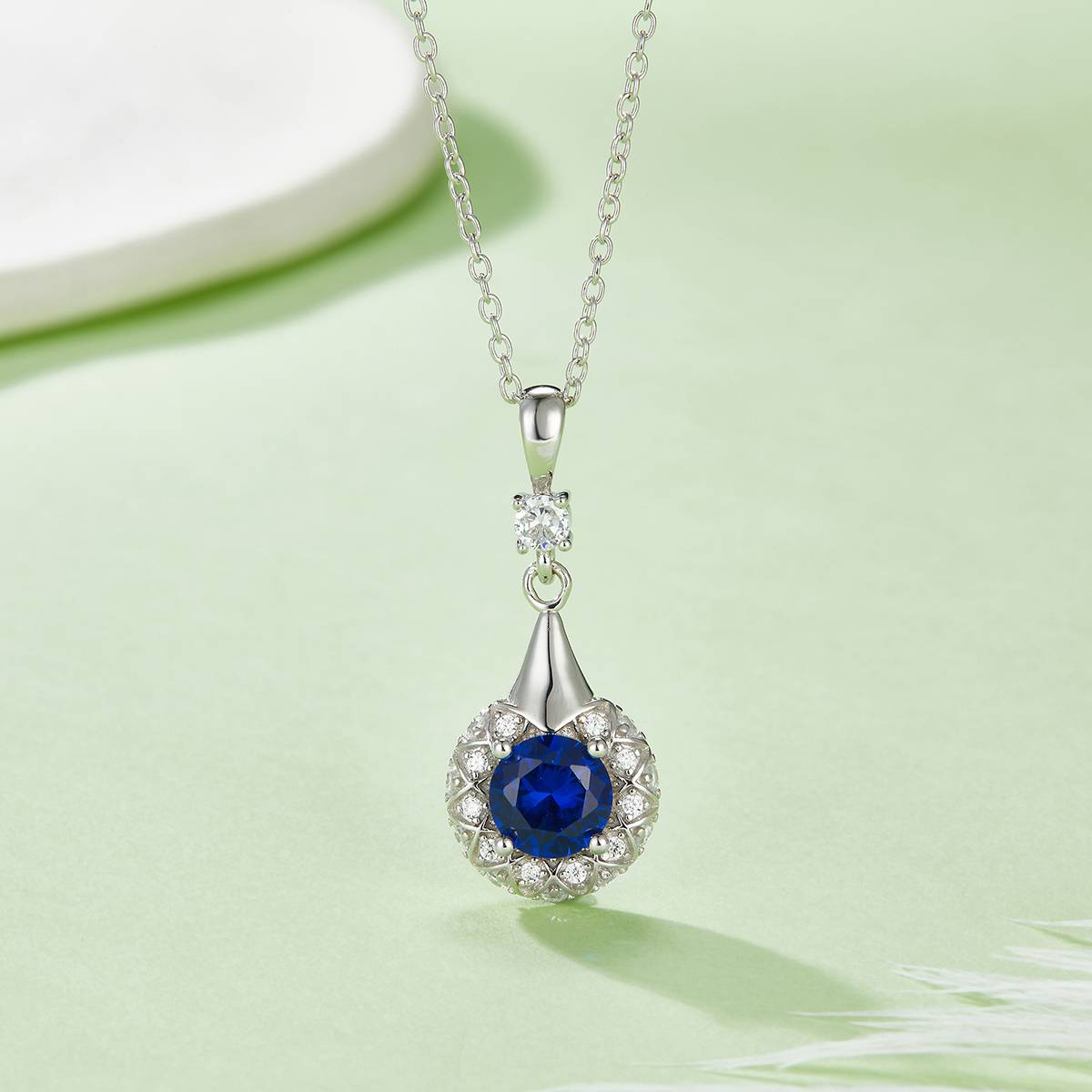 圆形合成彩宝S925银镀白金Pendant6.5MM