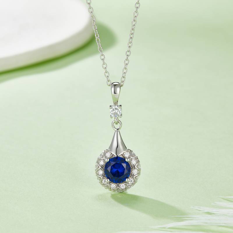 圆形合成彩宝S925银镀白金Pendant6.5MM