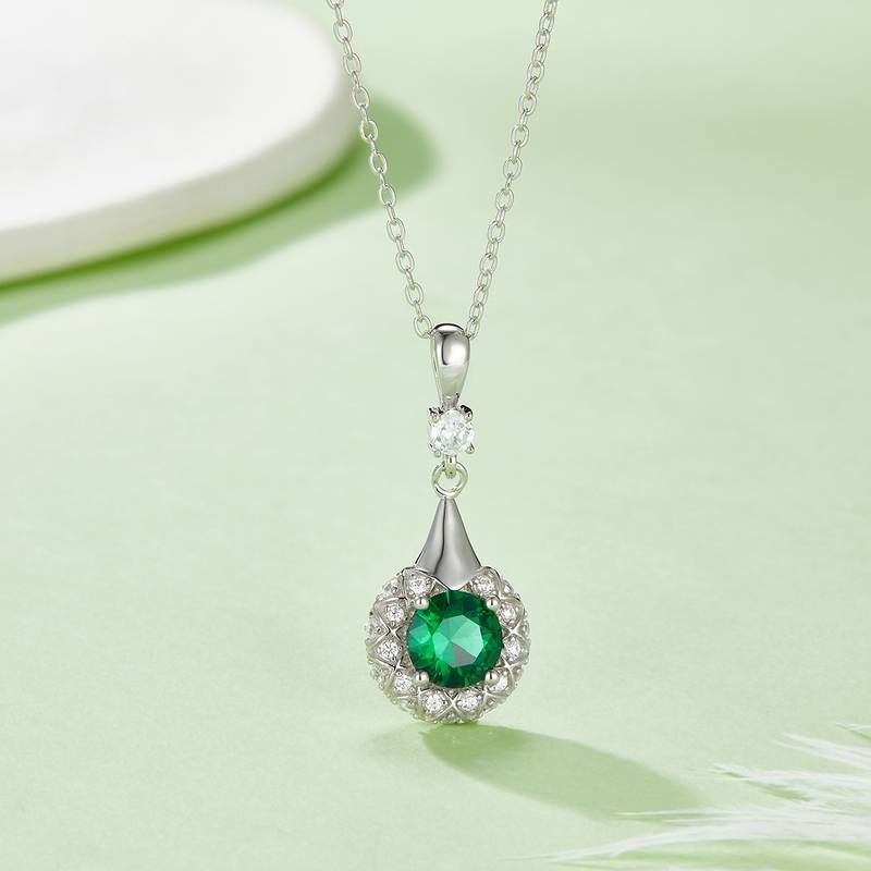 圆形合成彩宝S925银镀白金Pendant6.5MM