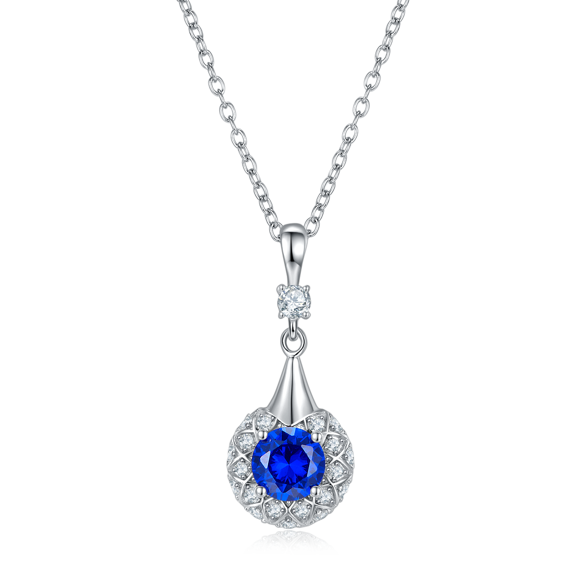 圆形合成彩宝S925银镀白金Pendant6.5MM