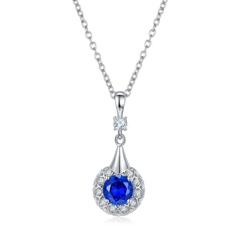 圆形合成彩宝S925银镀白金Pendant6.5MM