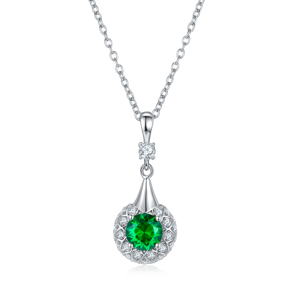 圆形合成彩宝S925银镀白金Pendant6.5MM