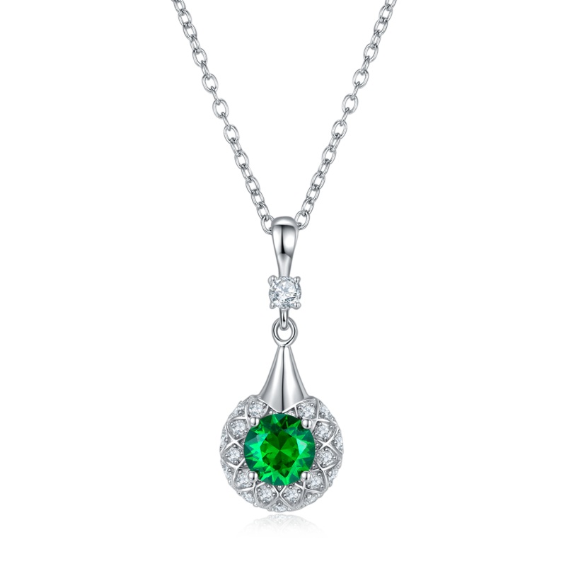 圆形合成彩宝S925银镀白金Pendant6.5MM