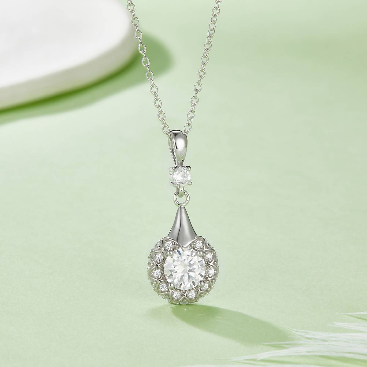 圆形合成彩宝S925银镀白金Pendant6.5MM