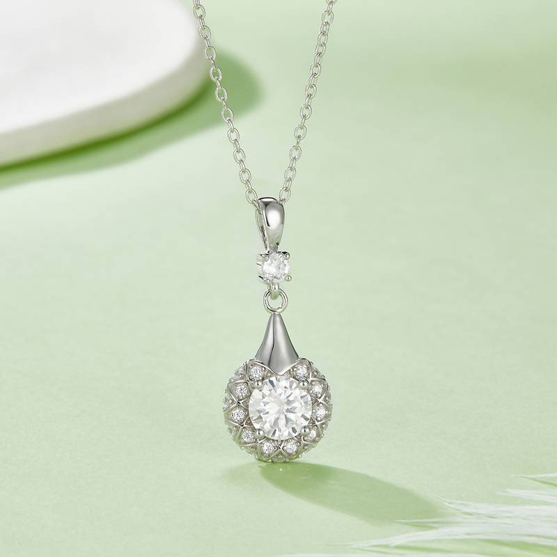 圆形合成彩宝S925银镀白金Pendant6.5MM