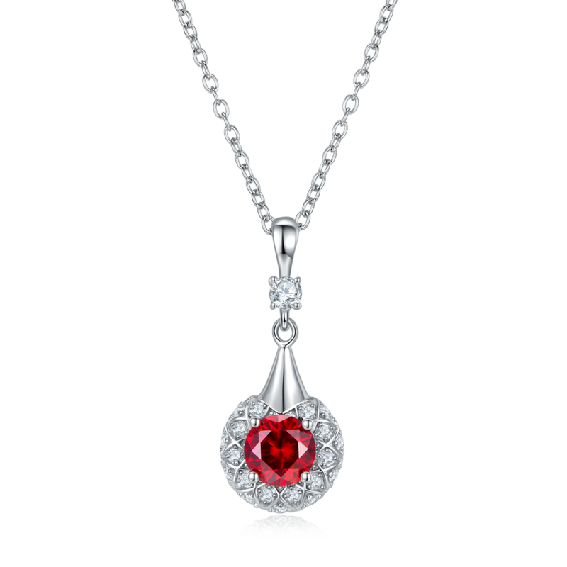 圆形合成彩宝S925银镀白金Pendant6.5MM