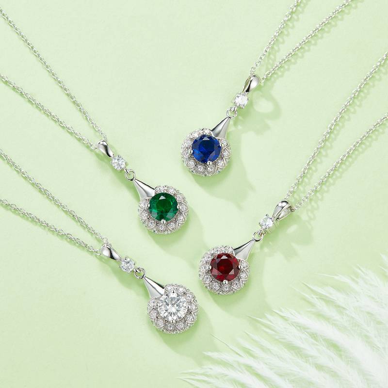 圆形合成彩宝S925银镀白金Pendant6.5MM