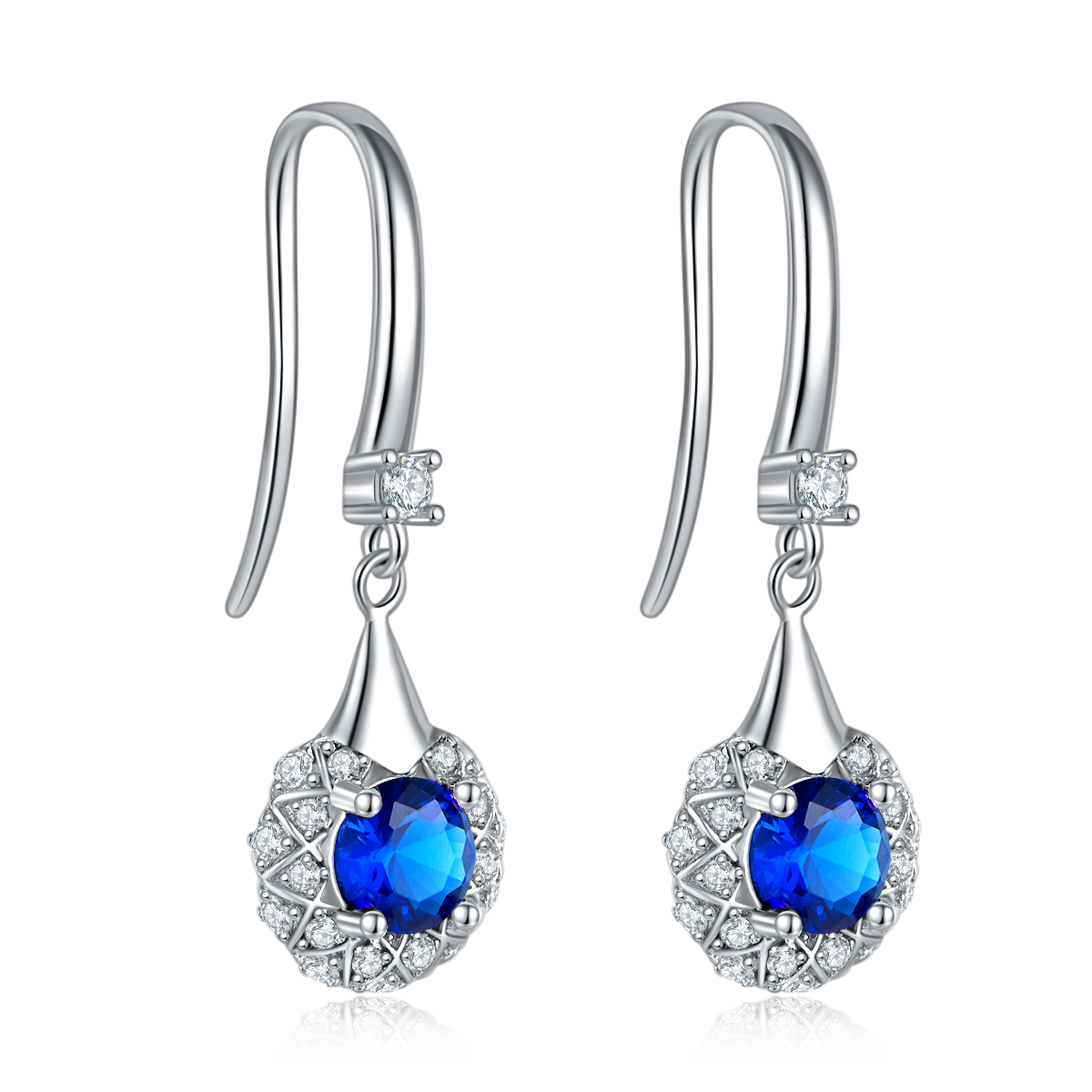 DSYE10款圆形合成彩宝S925银镀白金Stud Earring5.0MM
