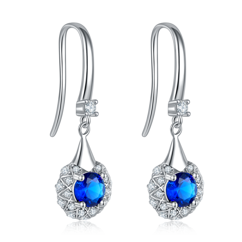 DSYE10款圆形合成彩宝S925银镀白金Stud Earring5.0MM
