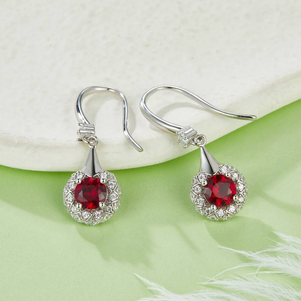 DSYE10款圆形合成彩宝S925银镀白金Stud Earring5.0MM
