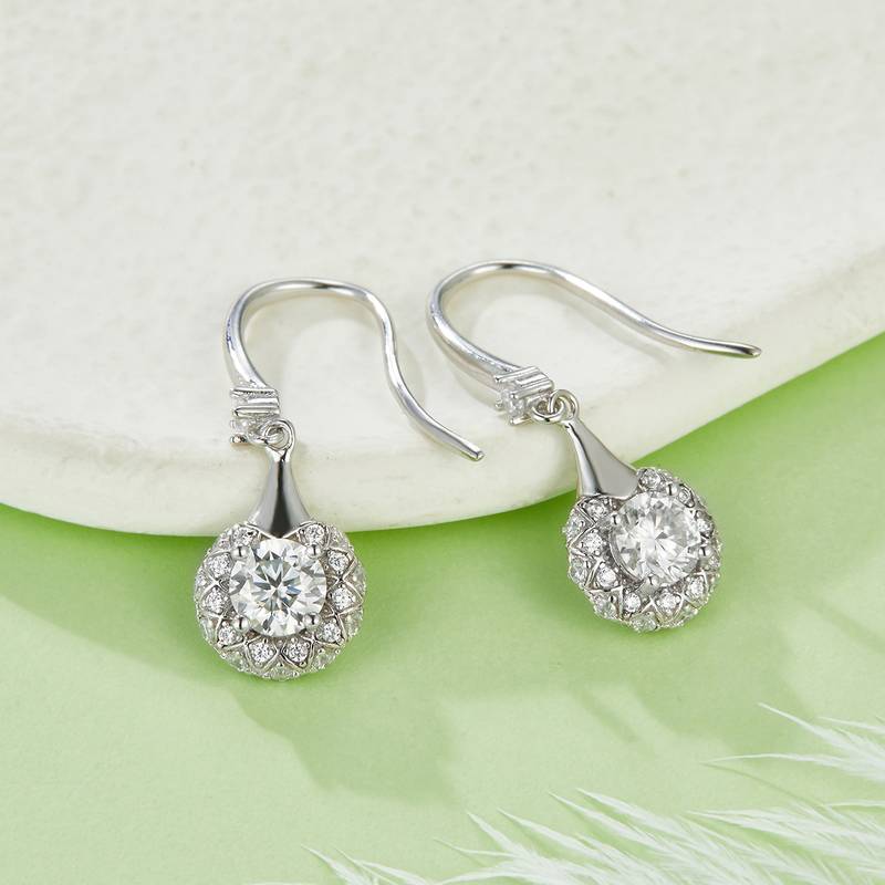 DSYE10款圆形合成彩宝S925银镀白金Stud Earring5.0MM