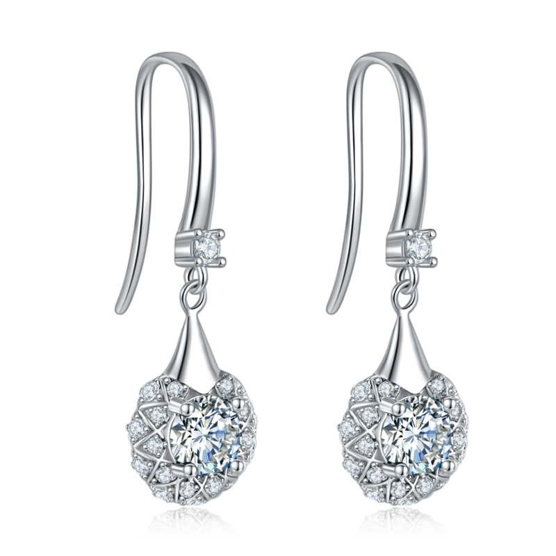 DSYE10款圆形合成彩宝S925银镀白金Stud Earring5.0MM