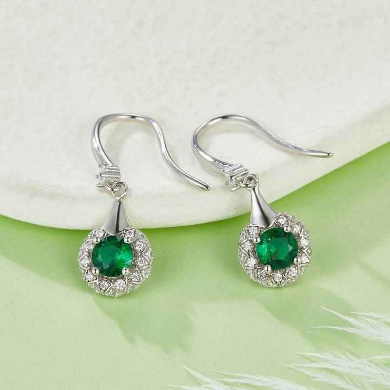 DSYE10款圆形合成彩宝S925银镀白金Stud Earring5.0MM