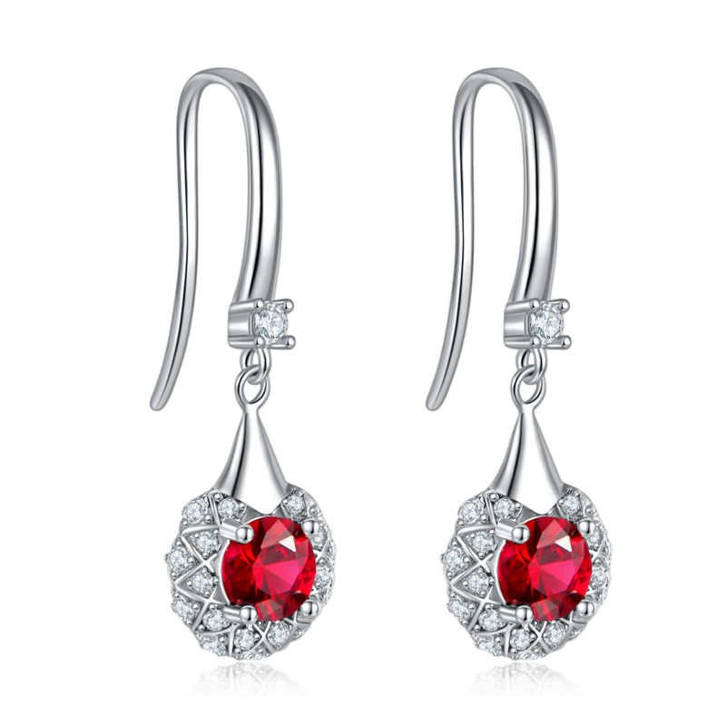 DSYE10款圆形合成彩宝S925银镀白金Stud Earring5.0MM