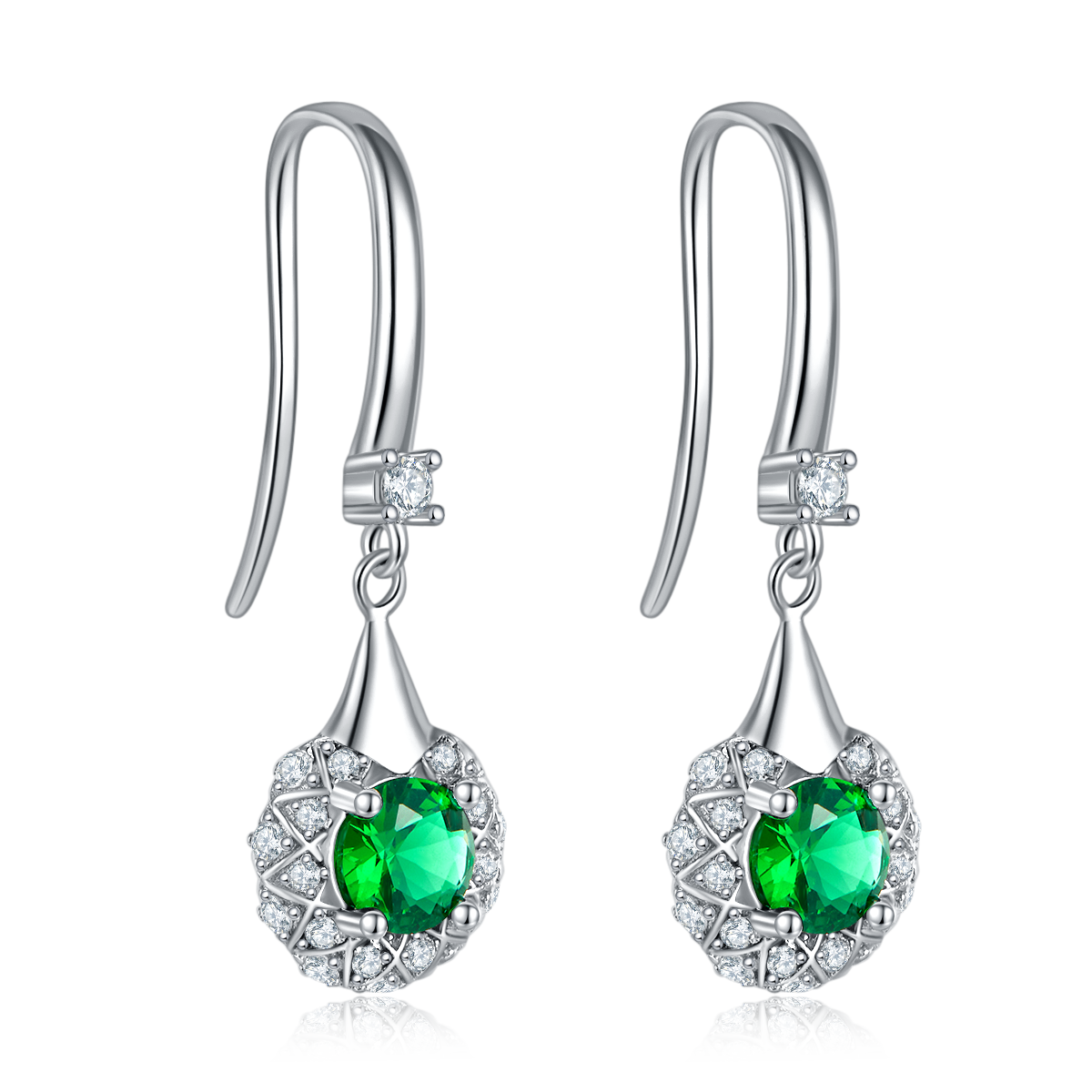 DSYE10款圆形合成彩宝S925银镀白金Stud Earring5.0MM