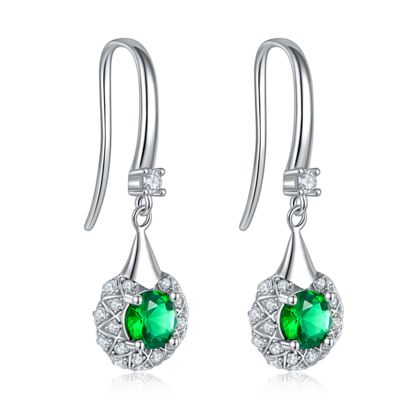 DSYE10款圆形合成彩宝S925银镀白金Stud Earring5.0MM