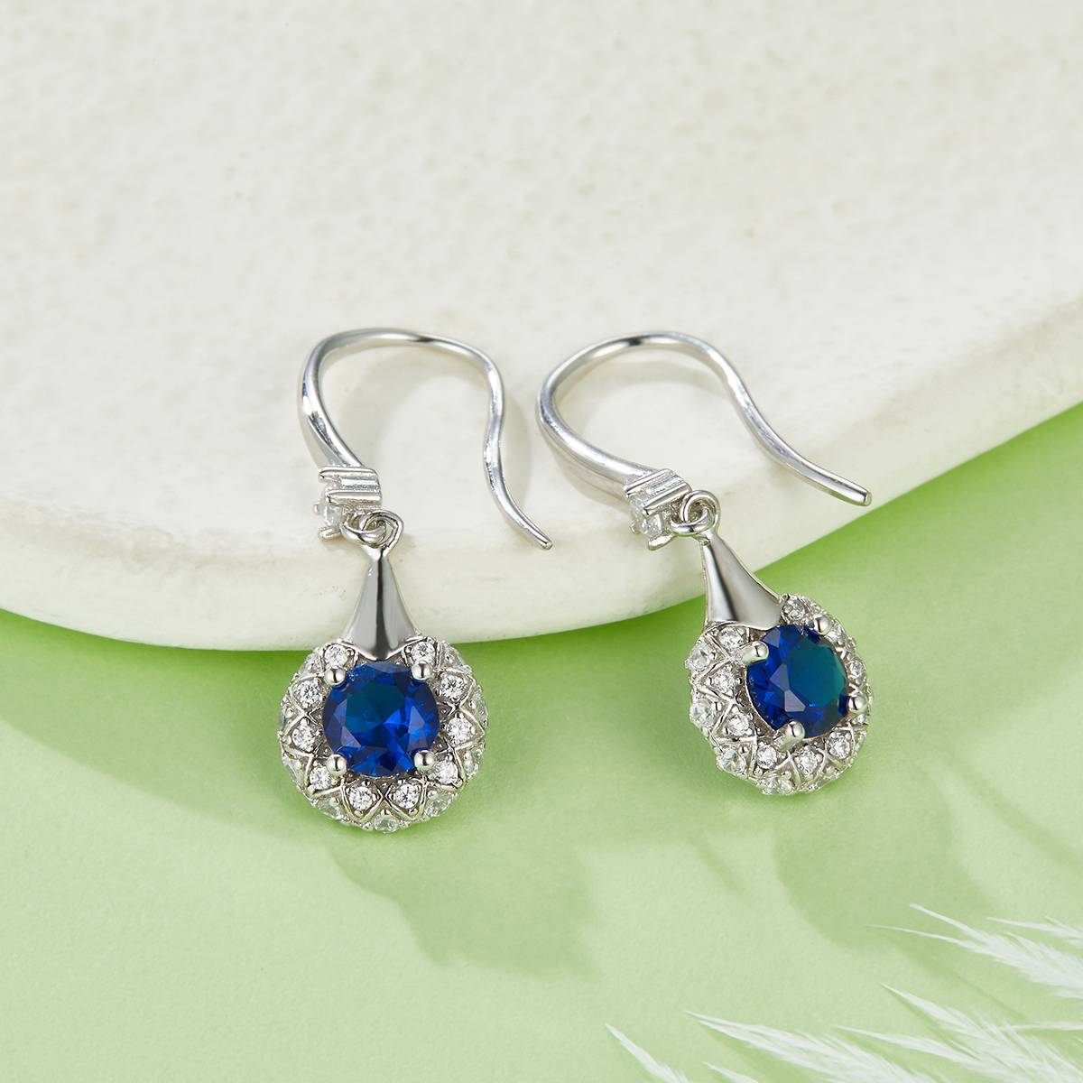 DSYE10款圆形合成彩宝S925银镀白金Stud Earring5.0MM