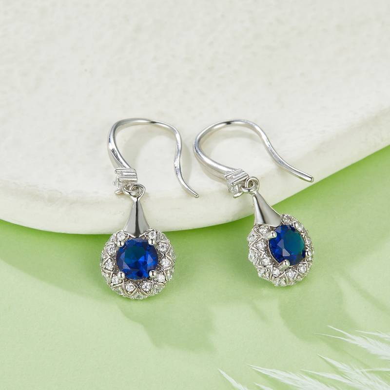DSYE10款圆形合成彩宝S925银镀白金Stud Earring5.0MM