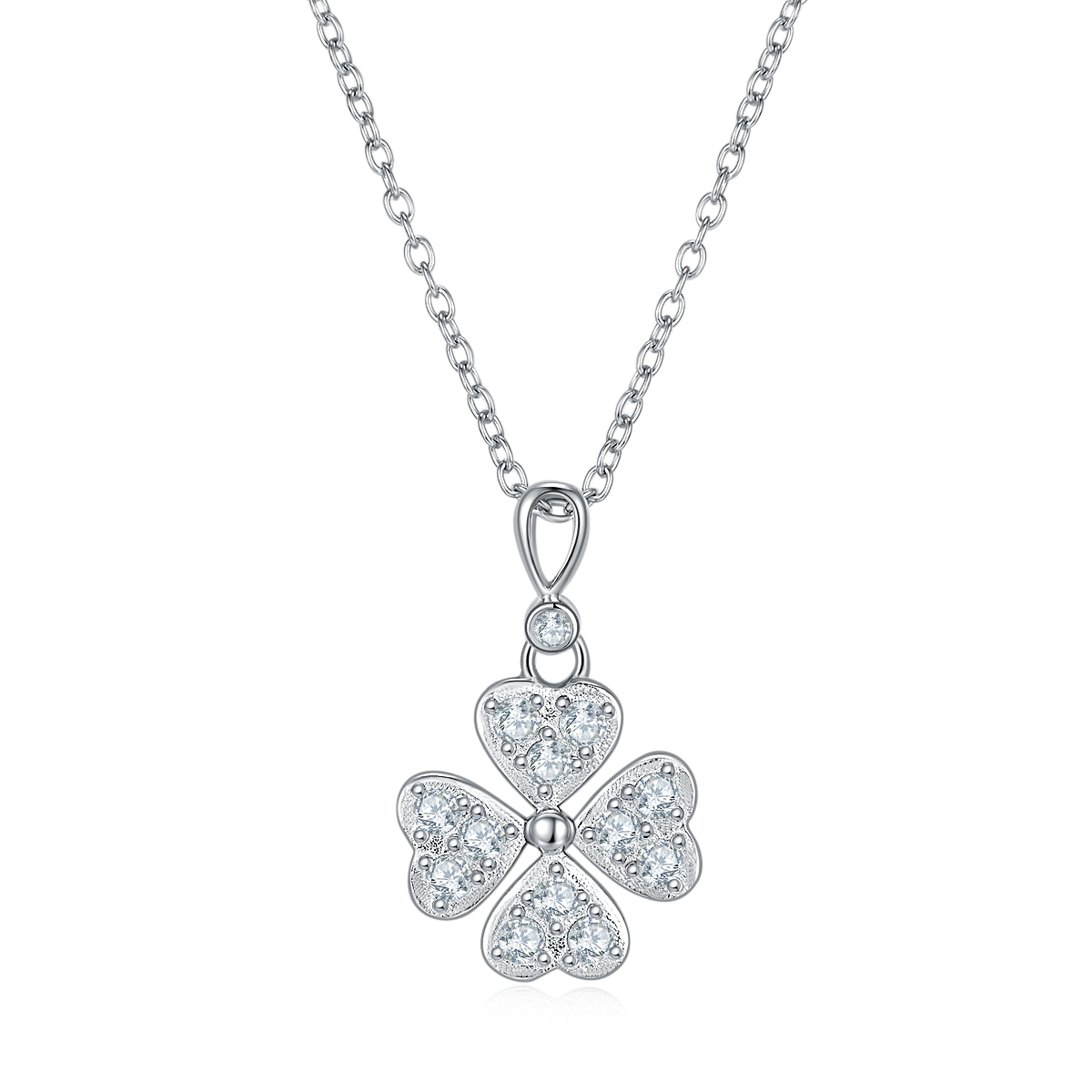 DSYP25四叶草S925银镀白金莫桑钻厘石吊坠耳钉套装0.38ct/0.6ct