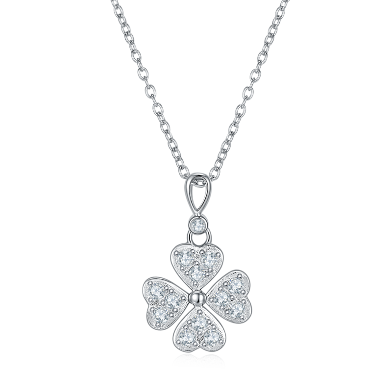 DSYP25四叶草S925银镀白金Moissanite厘石PendantStud Earring套装0.38ct/0.6ct