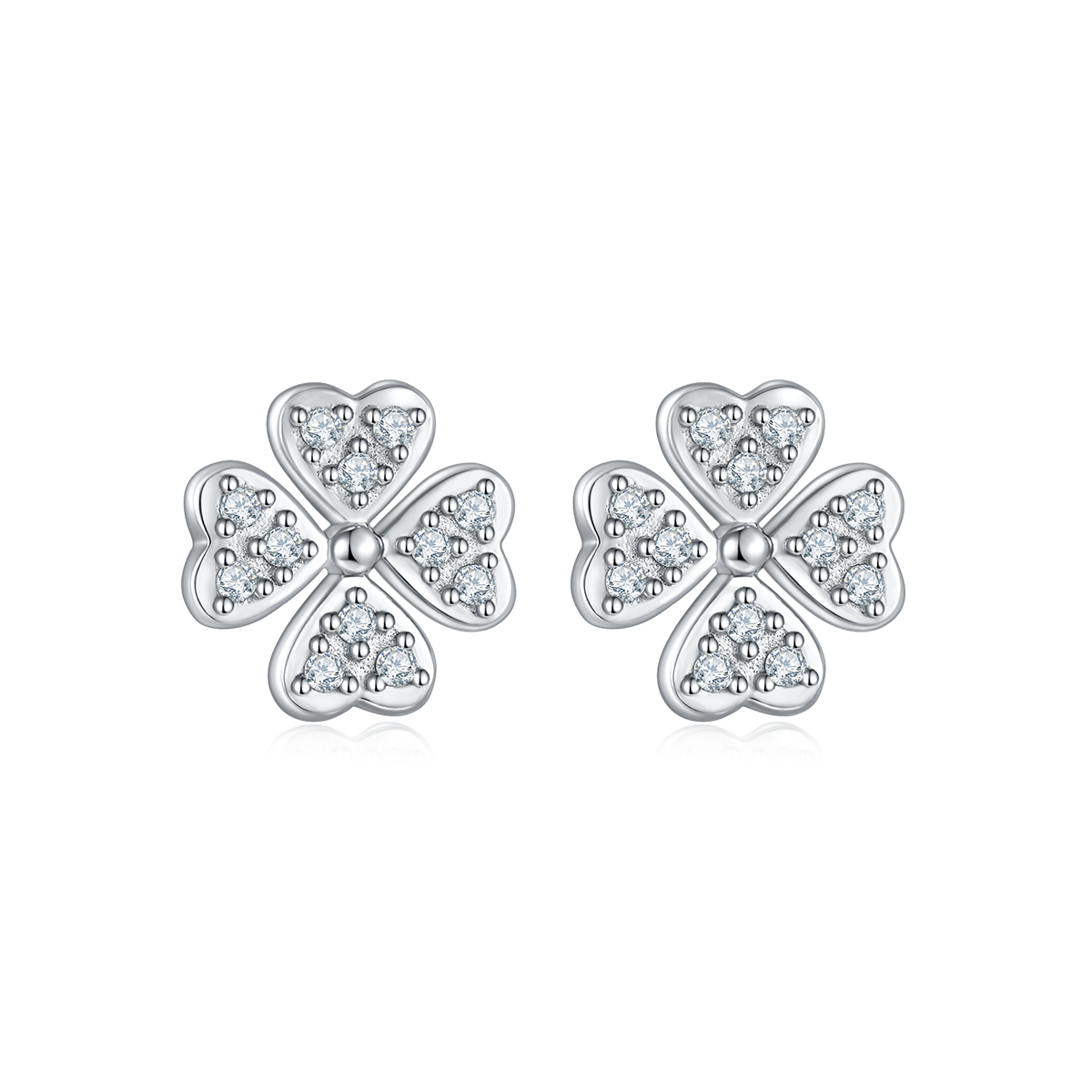 DSYP25四叶草S925银镀白金莫桑钻厘石吊坠耳钉套装0.38ct/0.6ct