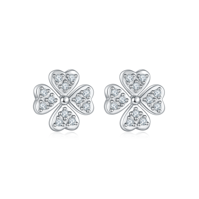 DSYP25四叶草S925银镀白金Moissanite厘石PendantStud Earring套装0.38ct/0.6ct