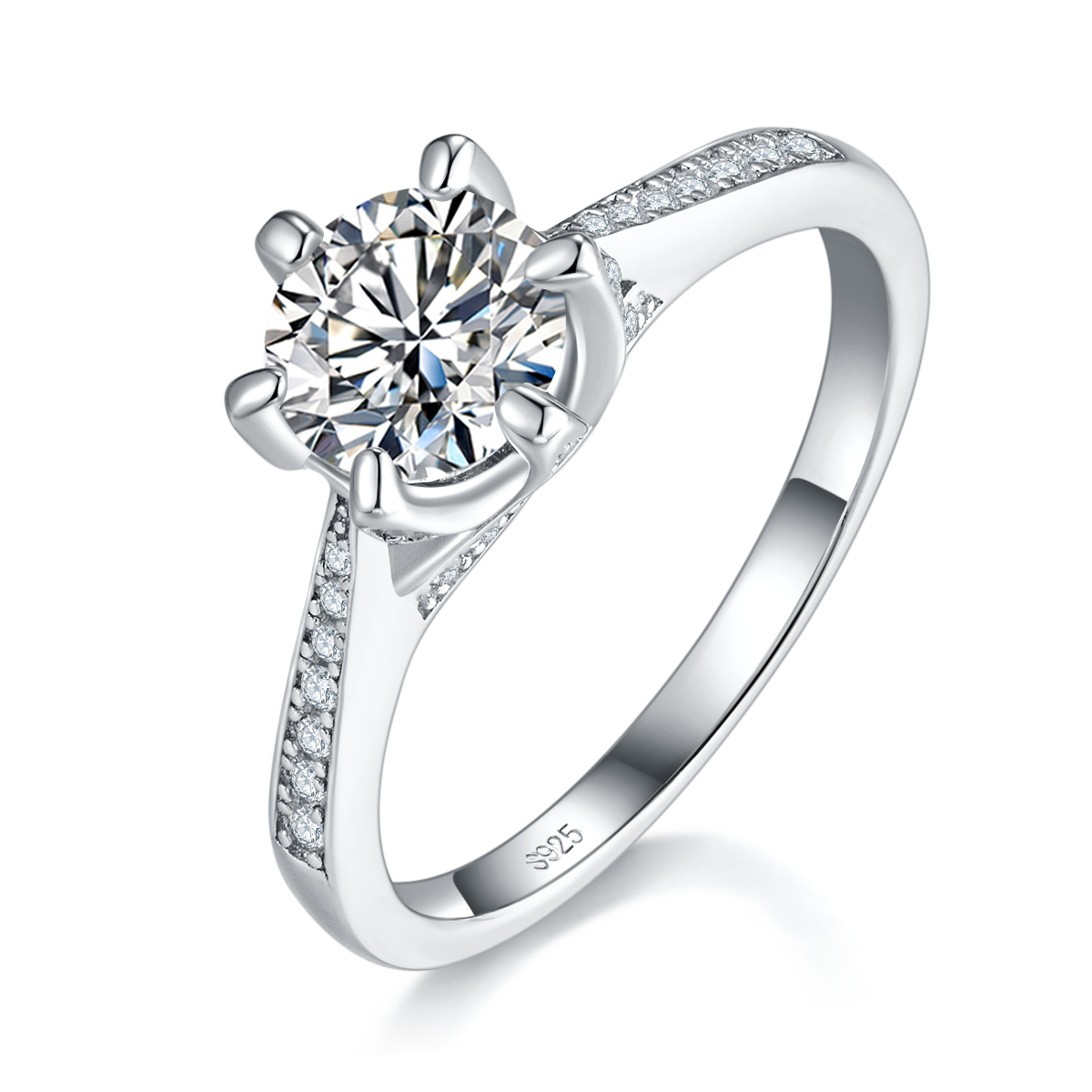 Micro inlaid Six Claw Women's Ring S925 Silver Plated Platinum Customized Selection Main Stone Moissanite Diamond 1.0ct/Secondary Stone High Carbon Diamond