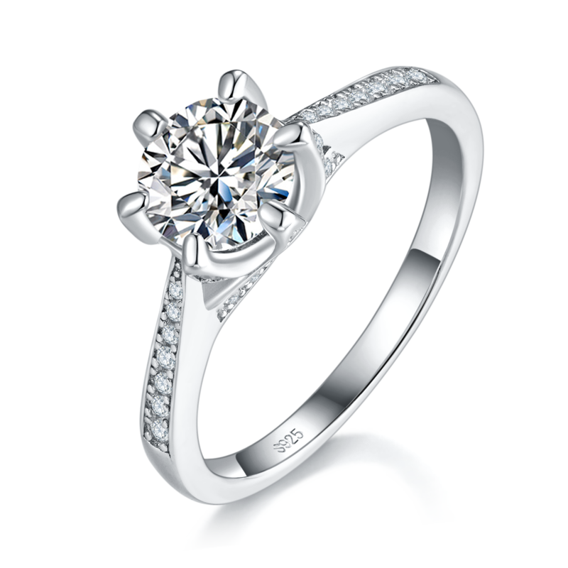 Micro inlaid Six Claw Women's Ring S925 Silver Plated Platinum Customized Selection Main Stone Moissanite Diamond 1.0ct/Secondary Stone High Carbon Diamond