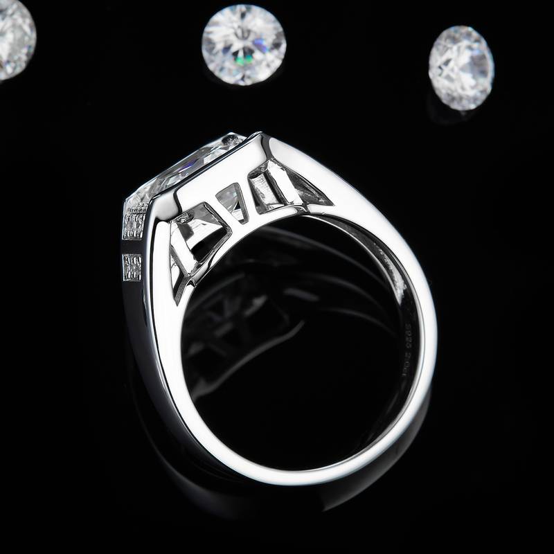 霸气款阿斯切Men's RingS925银镀白金定制选款主石Moissanite2.5ct/副石高碳钻