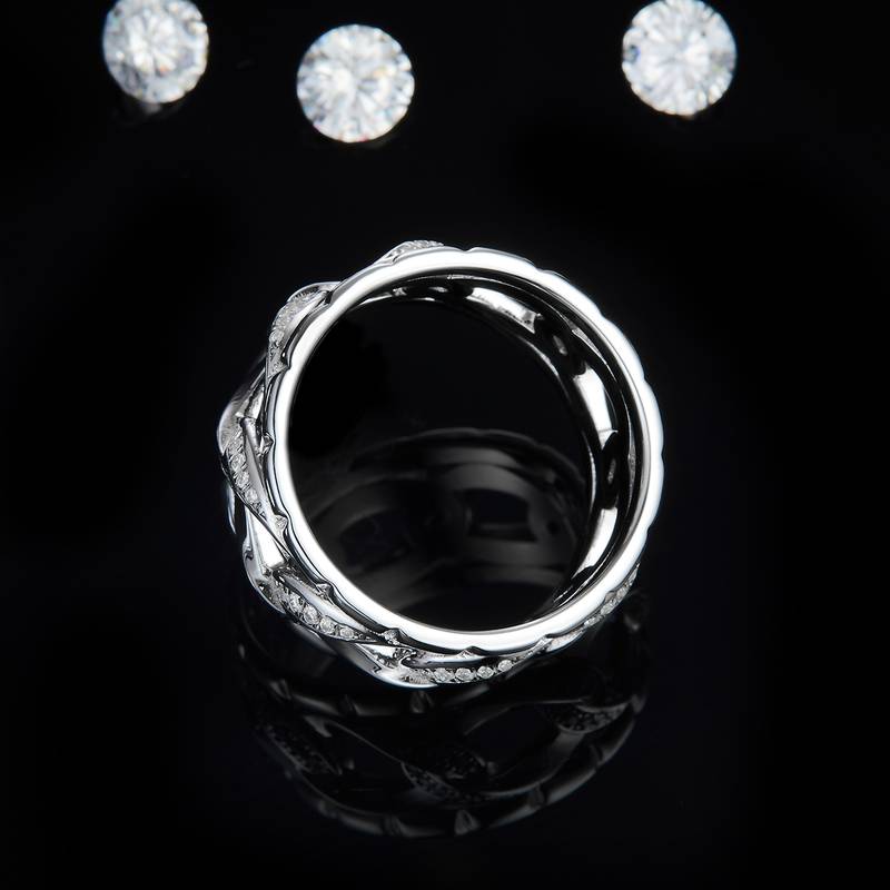 环环相扣排戒S925银镀白金Men's Ring定制选款副石Moissanite0.39ct