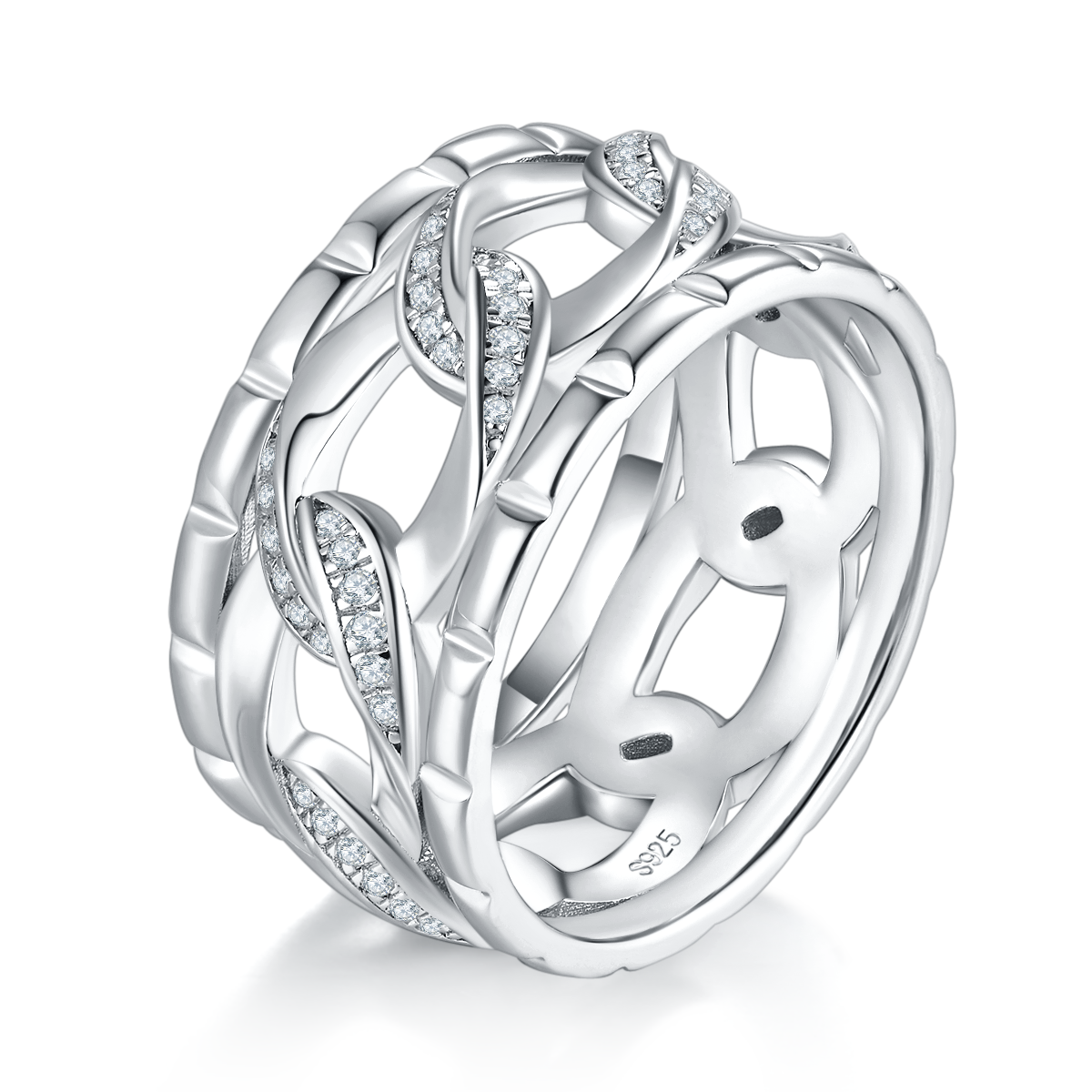 Interlocking Ring S925 Silver Plated Platinum Men's Ring Customized Selection Side Stone Moissanite 0.39ct