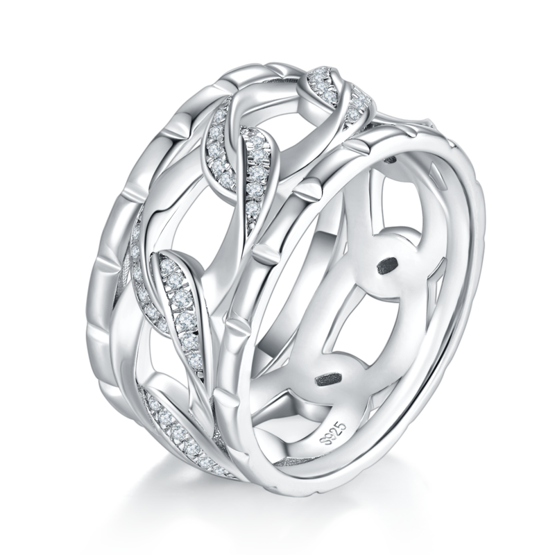 环环相扣排戒S925银镀白金Men's Ring定制选款副石Moissanite0.39ct