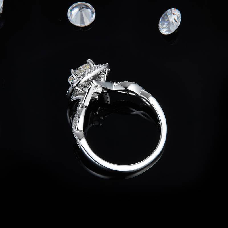 扭臂双层圆包Women's RingS925银镀白金定制选款Moissanite1.0ct/副石高碳钻