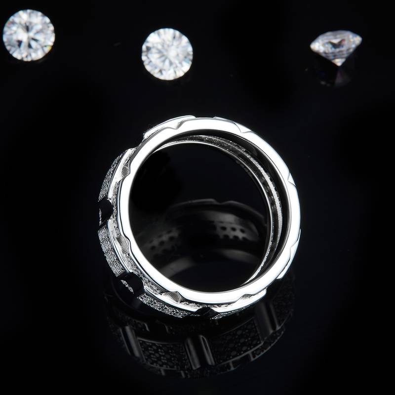 豪华款排戒S925银镀白金Men's Ring定制选款副石Moissanite1.1ct