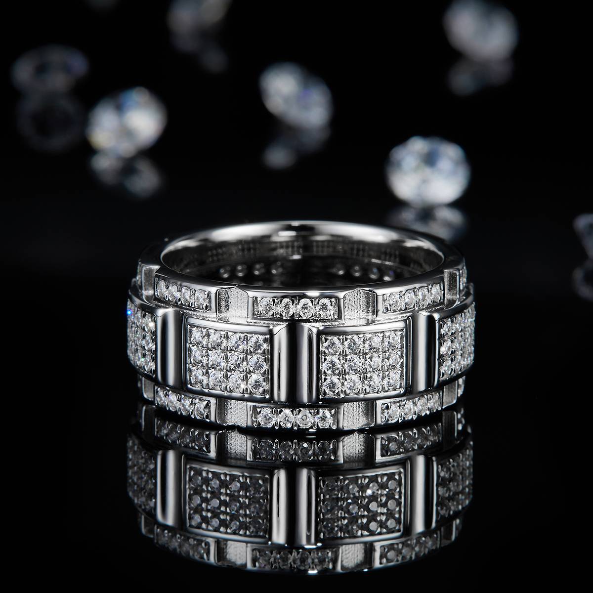 Deluxe S925 Silver Plated Platinum Men's Ring Customized Selection Side Stone Moissanite 1.1ct