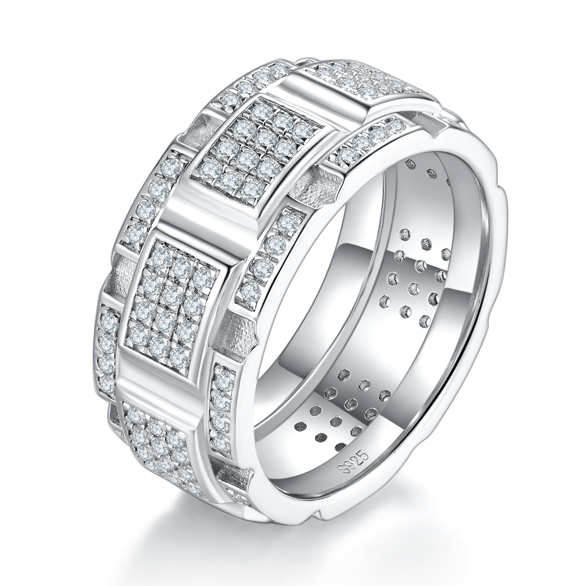 Deluxe S925 Silver Plated Platinum Men's Ring Customized Selection Side Stone Moissanite 1.1ct