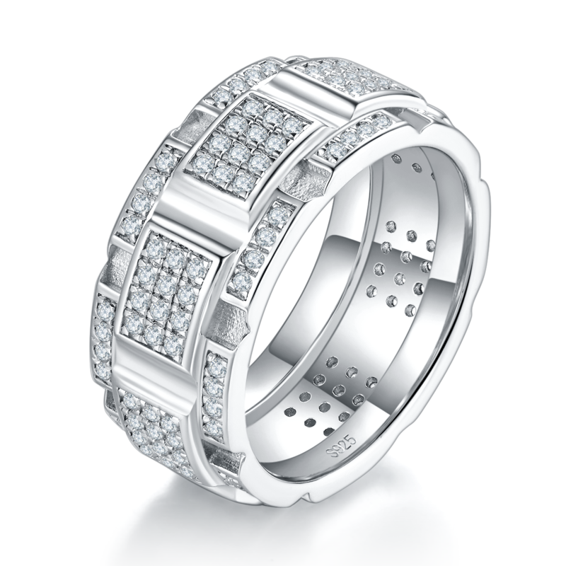 豪华款排戒S925银镀白金Men's Ring定制选款副石Moissanite1.1ct