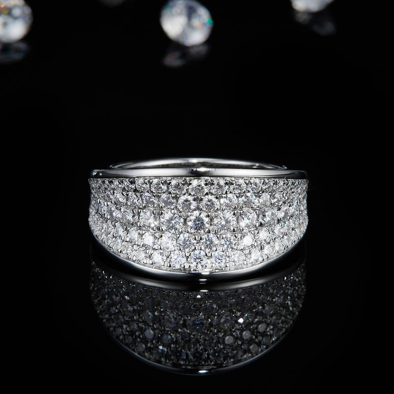 Affordable Luxury满钻排戒S925银镀白金Men's Ring定制选款副石Moissanite1.68ct