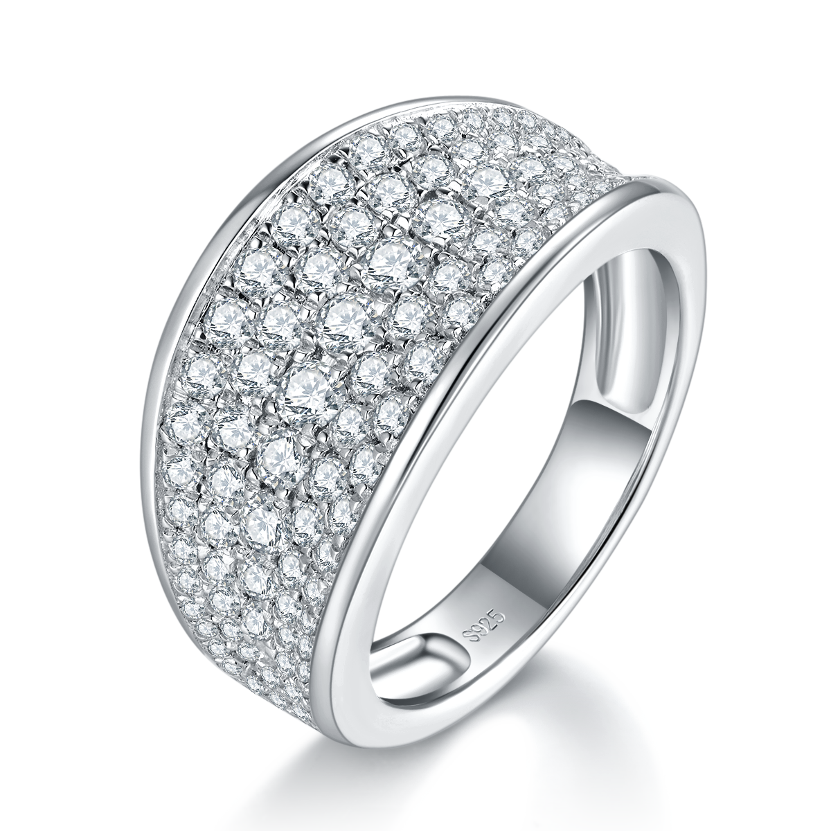 轻奢满钻排戒S925银镀白金男戒定制选款副石莫桑钻1.68ct